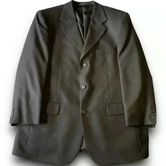 Hardy Amies Vtg Blazer 100% Wool Suit‎ Jacket Sport Coat 42R Herringbone Black - Picture 1 of 8